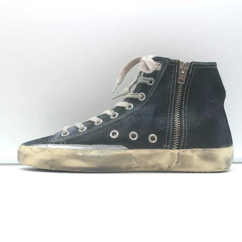 Golden Goose Francy Canvas High Top Sneakers Schwarz mit Silbernem Stern Größe 36