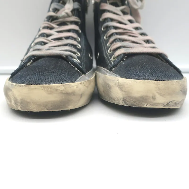 Golden Goose Francy Canvas High Top Sneakers Schwarz mit Silbernem Stern Größe 36