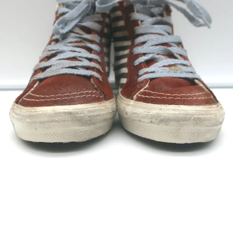 Golden Goose Slide Gestreifte High-Top-Sneakers Burgunder Wildleder Größe 36