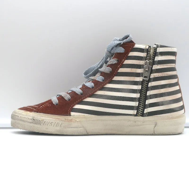 Golden Goose Slide Gestreifte High-Top-Sneakers Burgunder Wildleder Größe 36