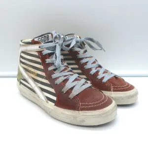Golden Goose Slide Gestreifte High-Top-Sneakers Burgunder Wildleder Größe 36