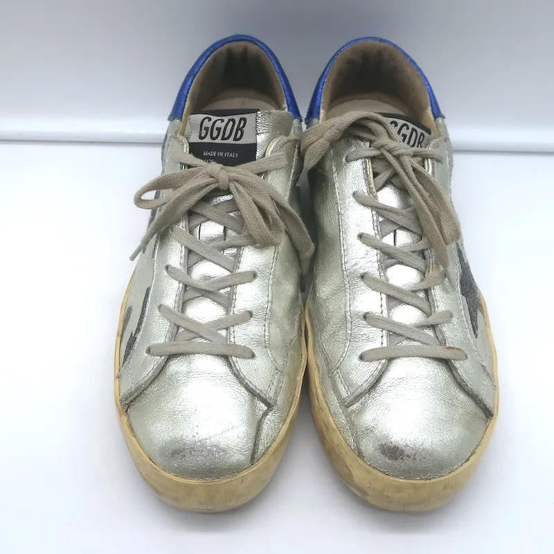 Golden Goose Superstar Flag Sneakers Silber Metallic Leder Größe 38
