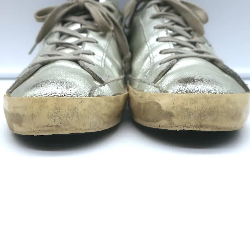 Golden Goose Superstar Flag Sneakers Silber Metallic Leder Größe 38