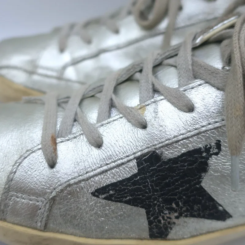 Golden Goose Superstar Flag Sneakers Silber Metallic Leder Größe 38