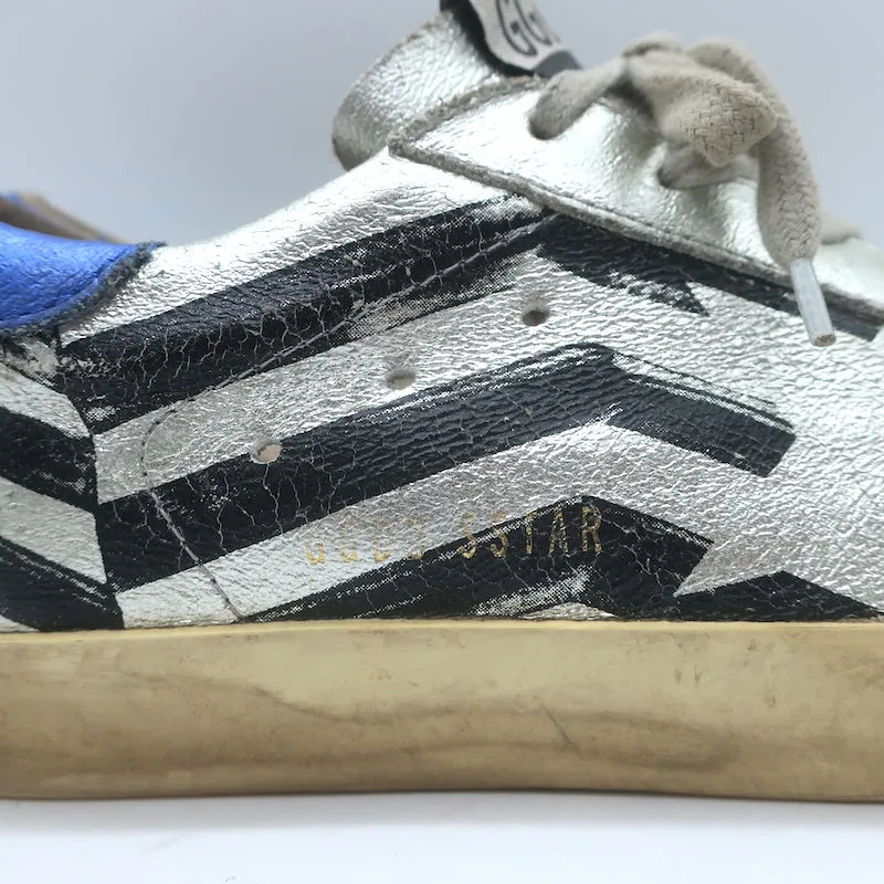 Golden Goose Superstar Flag Sneakers Silber Metallic Leder Größe 38