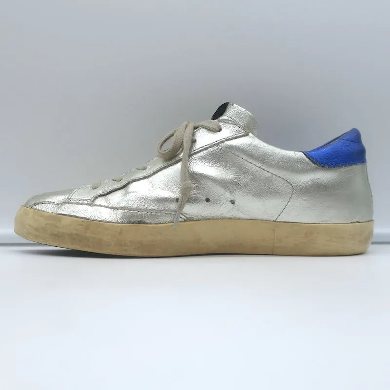 Golden Goose Superstar Flag Sneakers Silber Metallic Leder Größe 38