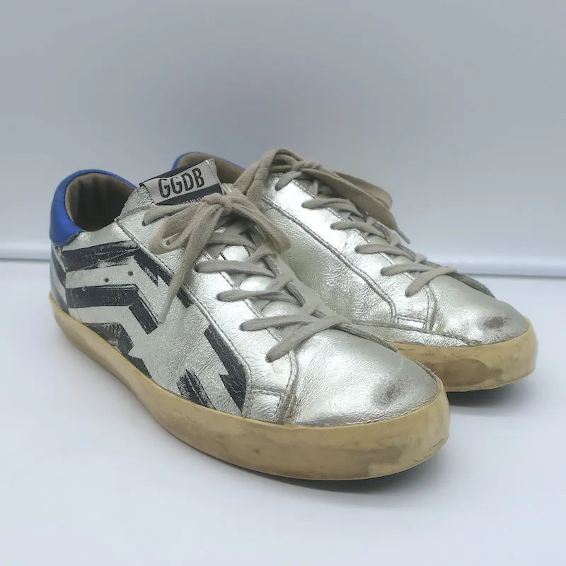 Golden Goose Superstar Flag Sneakers Silber Metallic Leder Größe 38