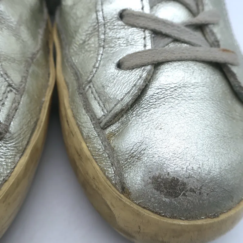 Golden Goose Superstar Flag Sneakers Silber Metallic Leder Größe 38