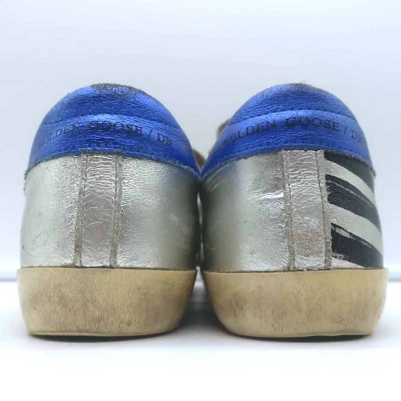 Golden Goose Superstar Flag Sneakers Silber Metallic Leder Größe 38