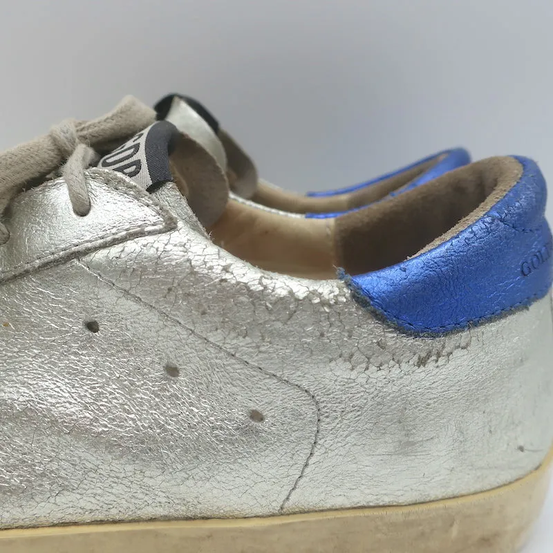 Golden Goose Superstar Flag Sneakers Silber Metallic Leder Größe 38
