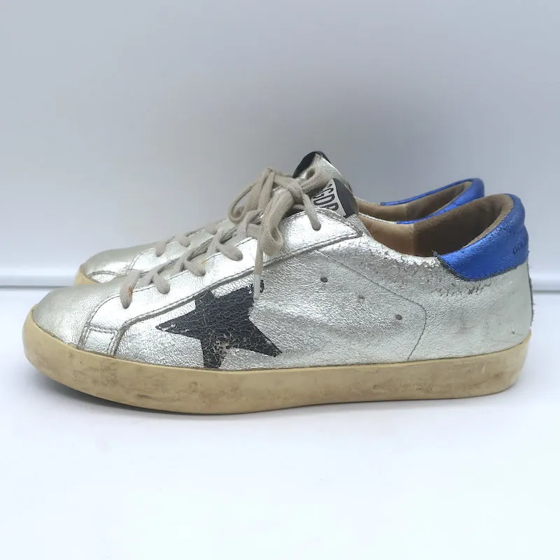 Golden Goose Superstar Flag Sneakers Silber Metallic Leder Größe 38