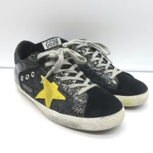 Golden Goose Superstar Glitzer-Sneakers Schwarz Krokodil-Print Lackleder Größe 38