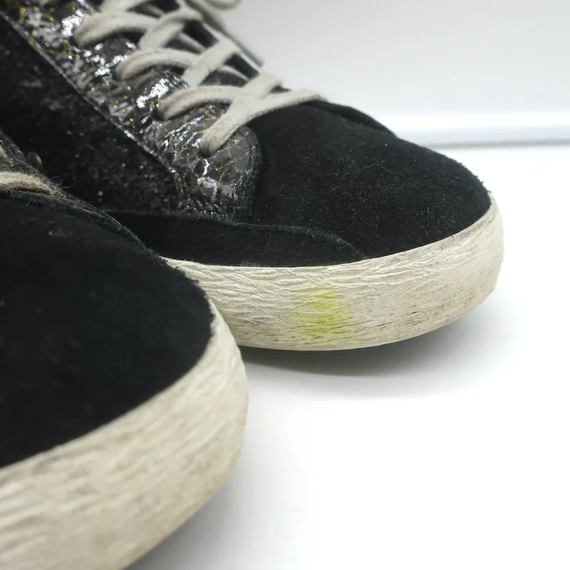 Golden Goose Superstar Glitzer-Sneakers Schwarz Krokodil-Print Lackleder Größe 38