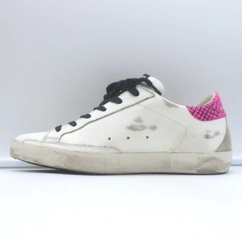 Golden Goose Superstar Glitzer Stern Sneakers Weißes Leder & Rosa Schlange Größe 38