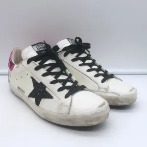 Golden Goose Superstar Glitzer Stern Sneakers Weißes Leder & Rosa Schlange Größe 38