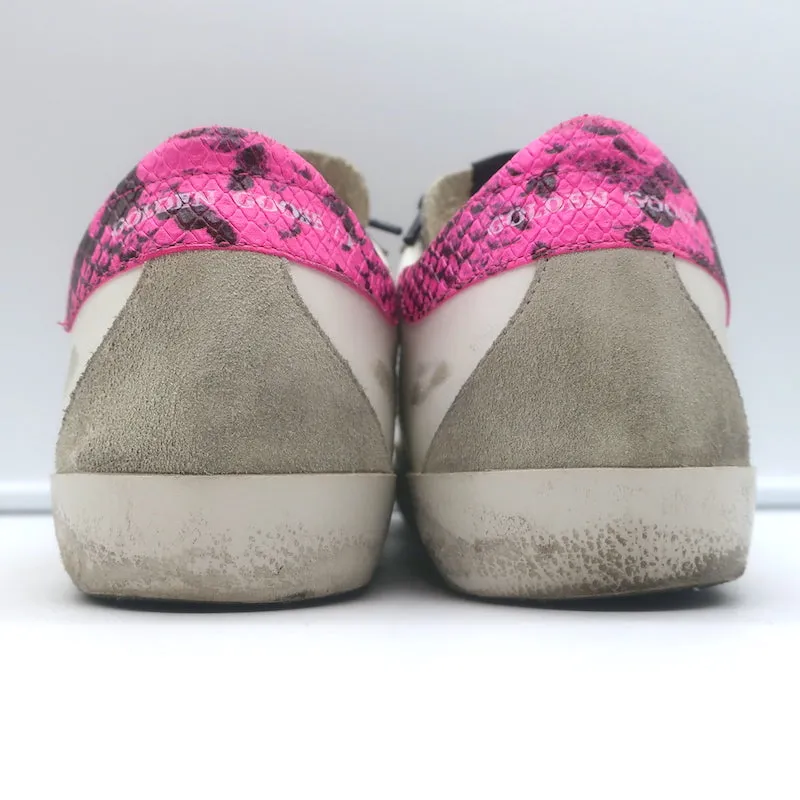 Golden Goose Superstar Glitzer Stern Sneakers Weißes Leder & Rosa Schlange Größe 38