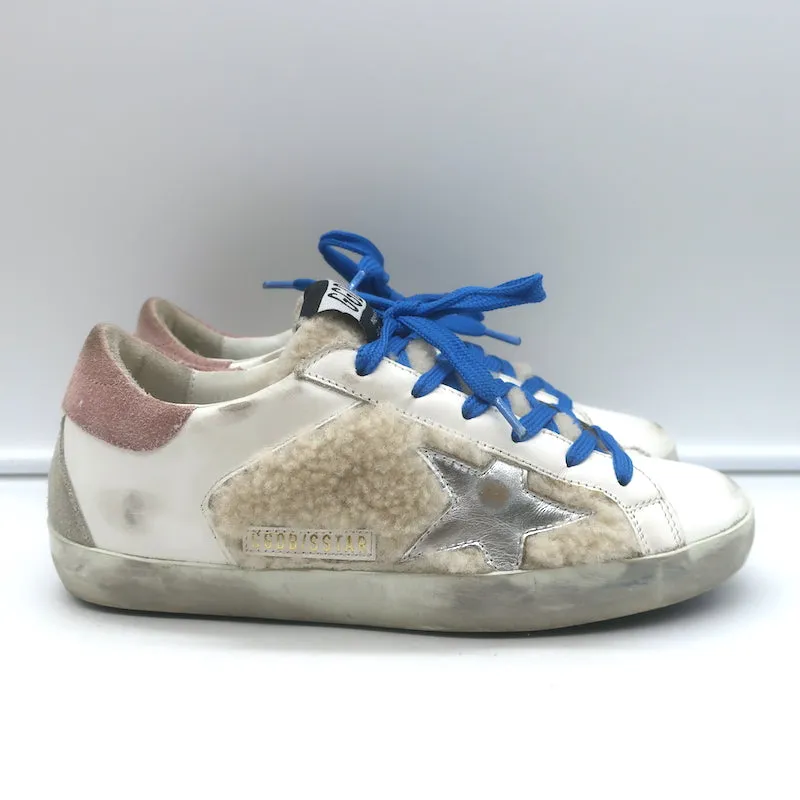 Golden Goose Superstar Shearling Low Top Sneakers Weißes Leder Größe 36 NEU