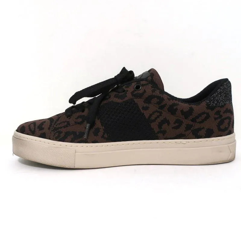 GREATS Royale Strick-Sneaker mit niedrigem Schaft in Dunkelbraun mit Leopardenmuster Größe 6