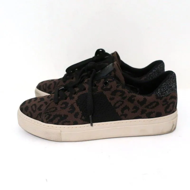 GREATS Royale Strick-Sneaker mit niedrigem Schaft in Dunkelbraun mit Leopardenmuster Größe 6