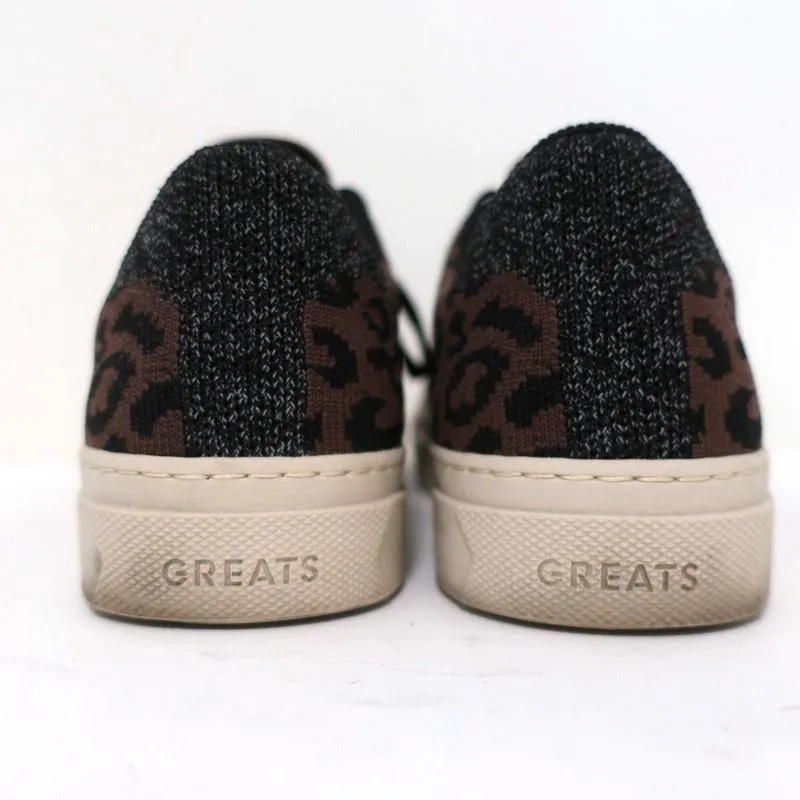 GREATS Royale Strick-Sneaker mit niedrigem Schaft in Dunkelbraun mit Leopardenmuster Größe 6