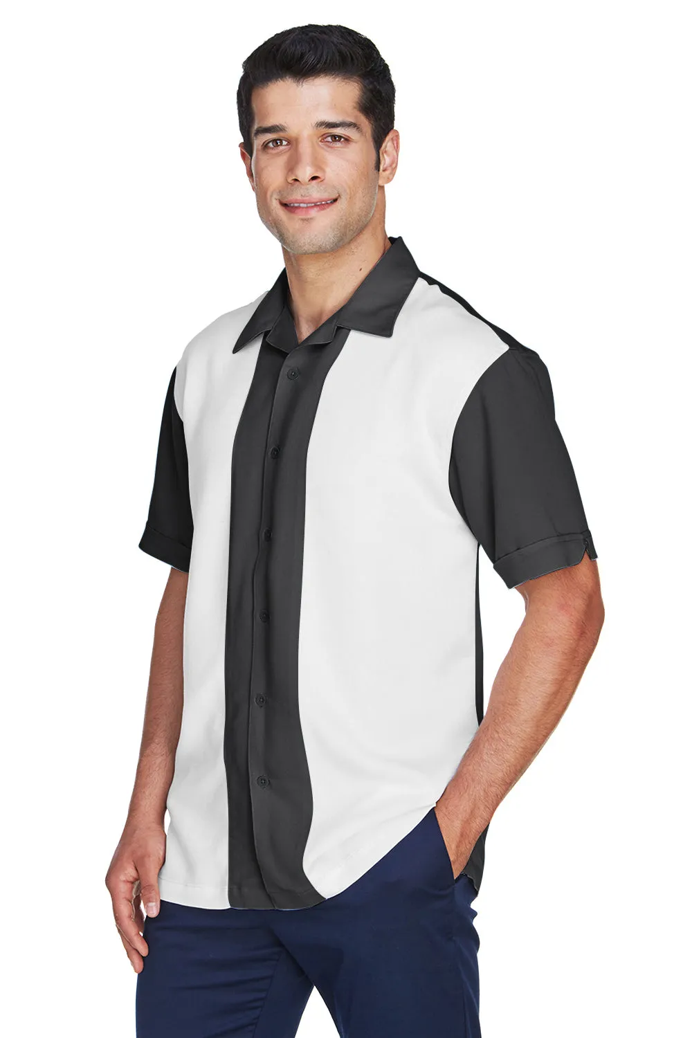Harriton Herren Bahama Bügelfrei Kurzarm Hemd Camp Shirt - Schwarz/Creme