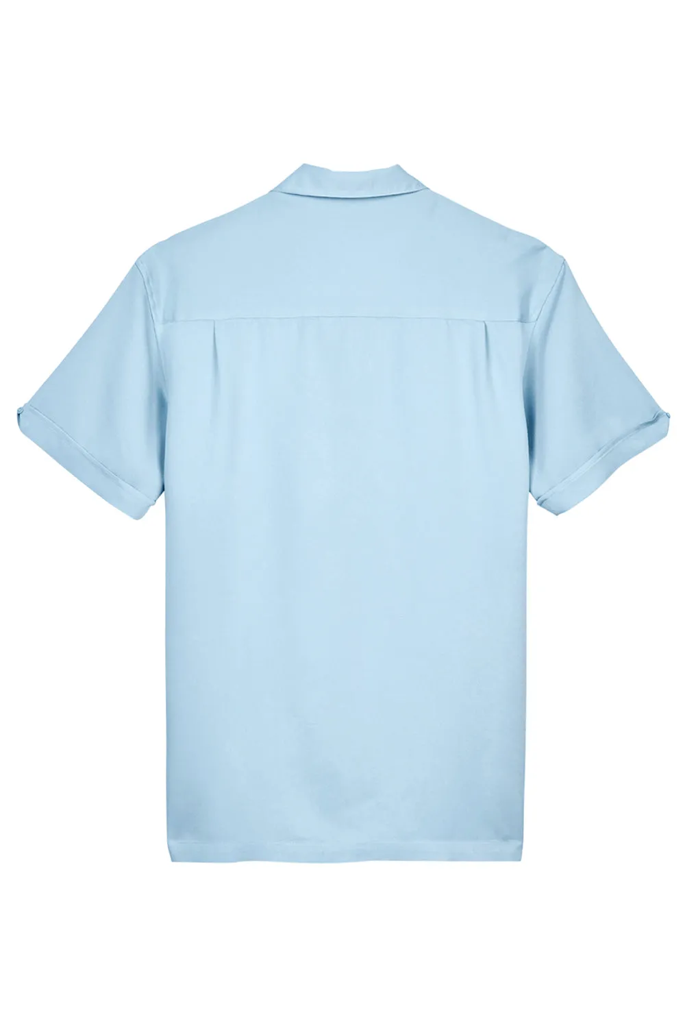 Harriton Herren Bahama Bügelfrei Kurzarm Button-Down Camp Hemd - Wolkenblau/Creme