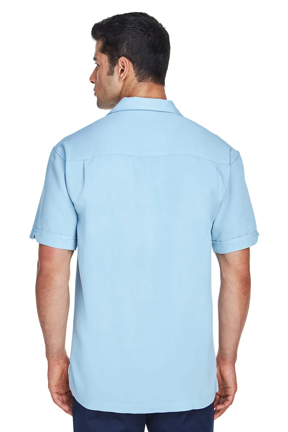 Harriton Herren Bahama Bügelfrei Kurzarm Button-Down Camp Hemd - Wolkenblau/Creme