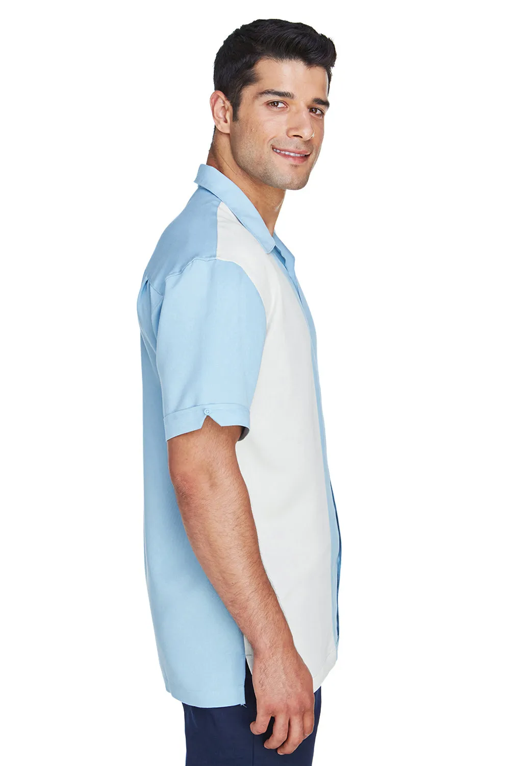 Harriton Herren Bahama Bügelfrei Kurzarm Button-Down Camp Hemd - Wolkenblau/Creme