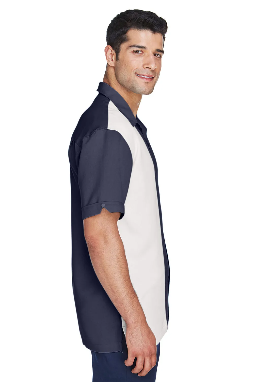 Harriton Herren Bahama Bügelfrei Kurzarm Hemd Camp Shirt - Marineblau/Creme