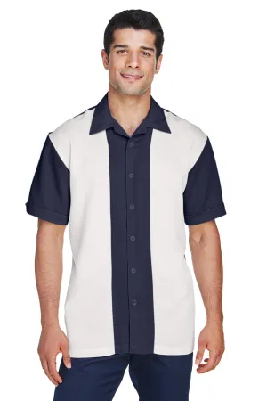 Harriton Herren Bahama Bügelfrei Kurzarm Hemd Camp Shirt - Marineblau/Creme