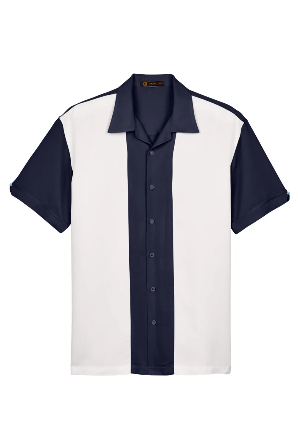 Harriton Herren Bahama Bügelfrei Kurzarm Hemd Camp Shirt - Marineblau/Creme