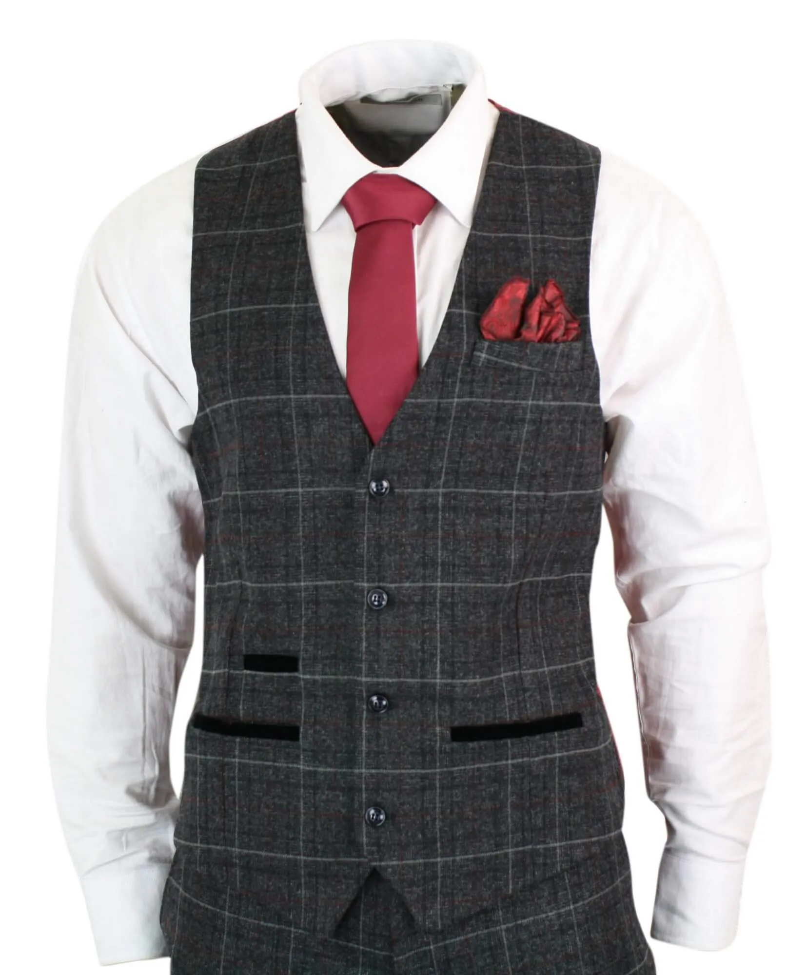 Harvey Grey 3-teiliger Tweed-Anzug Fischgrät