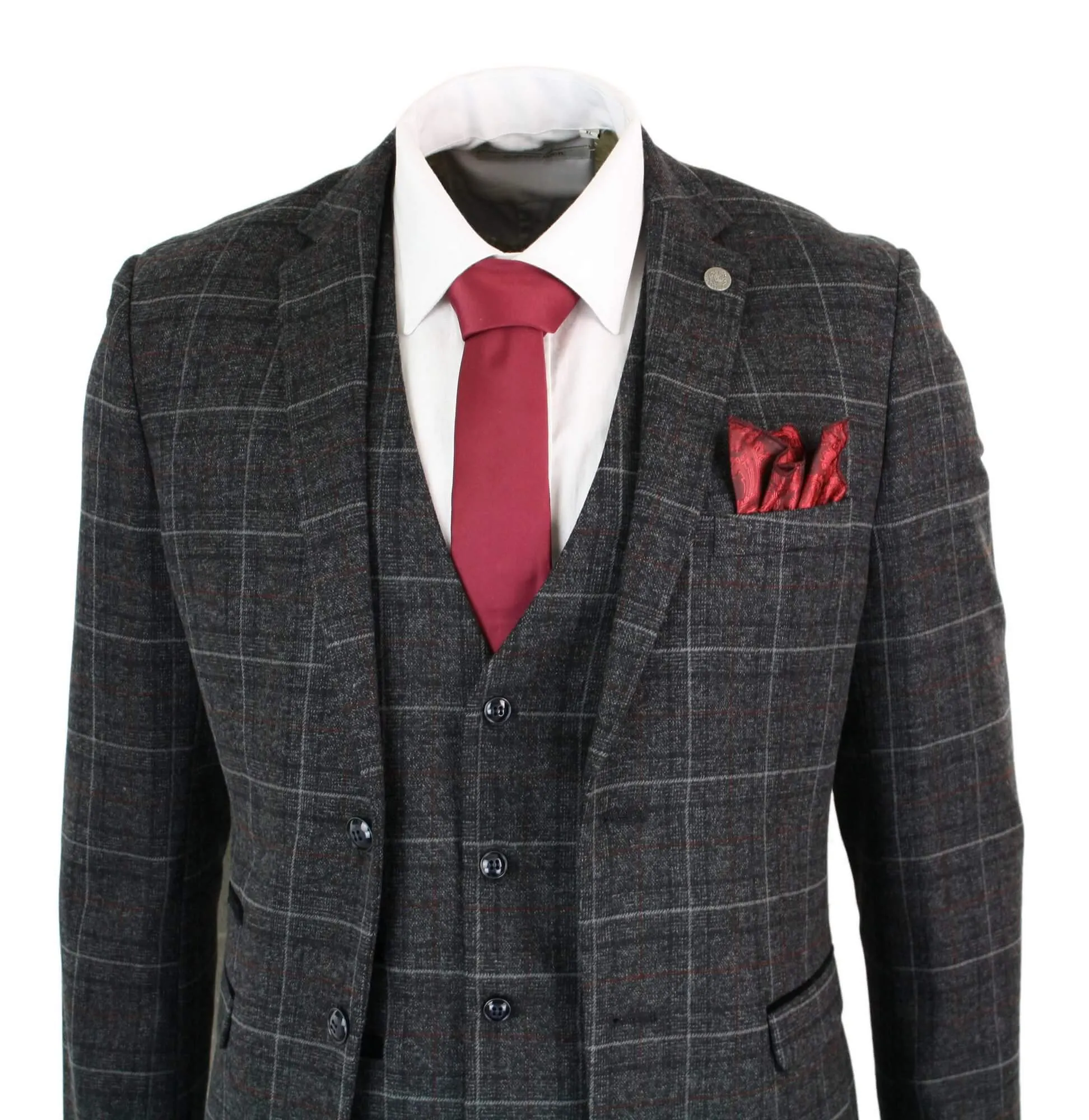 Harvey Grey 3-teiliger Tweed-Anzug Fischgrät