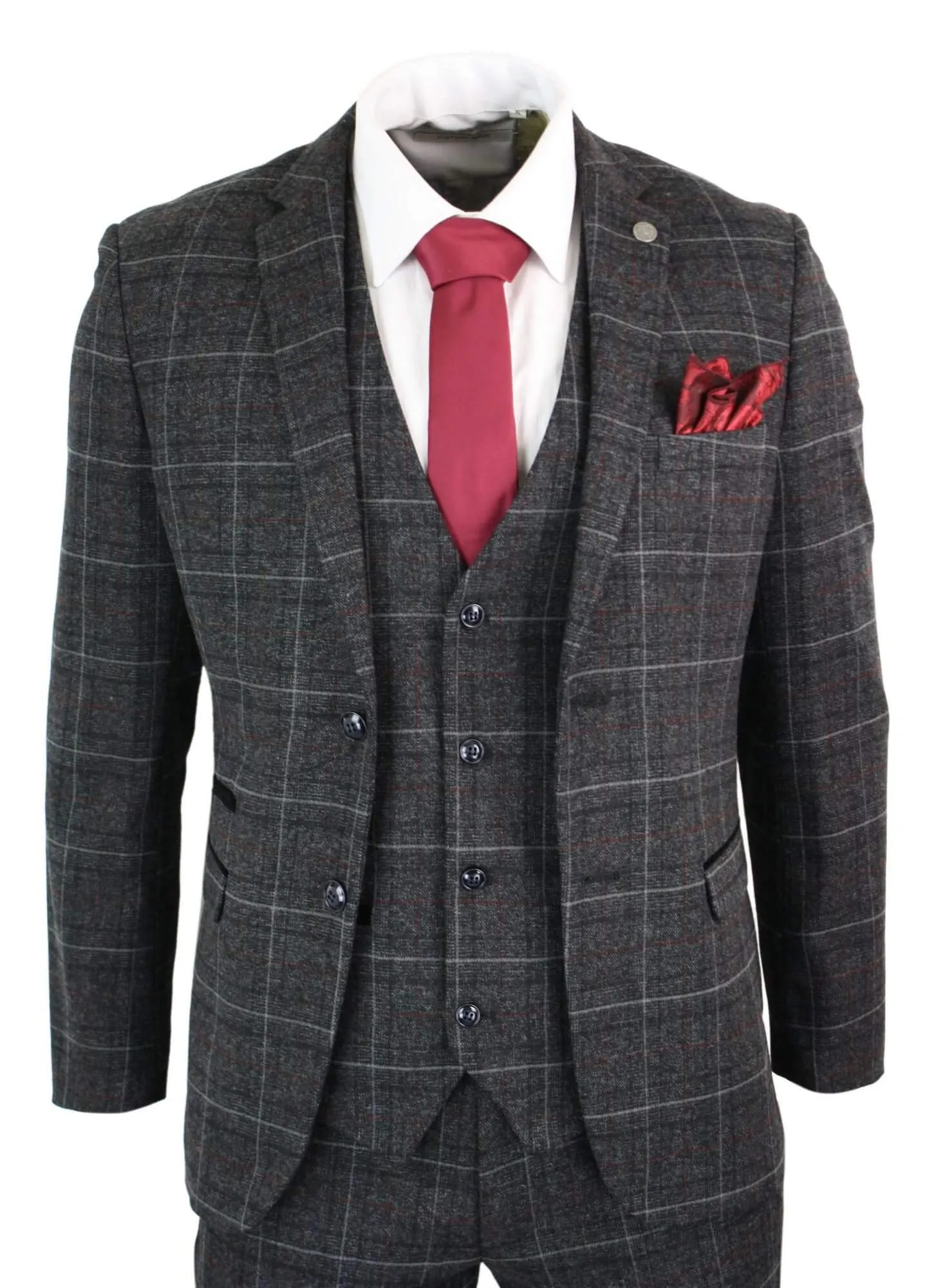 Harvey Grey 3-teiliger Tweed-Anzug Fischgrät