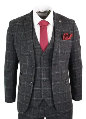 Harvey Grey 3-teiliger Tweed-Anzug Fischgrät
