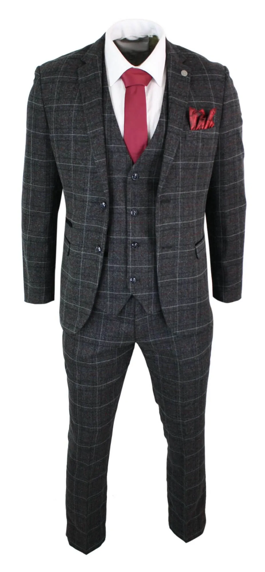 Harvey Grey 3-teiliger Tweed-Anzug Fischgrät