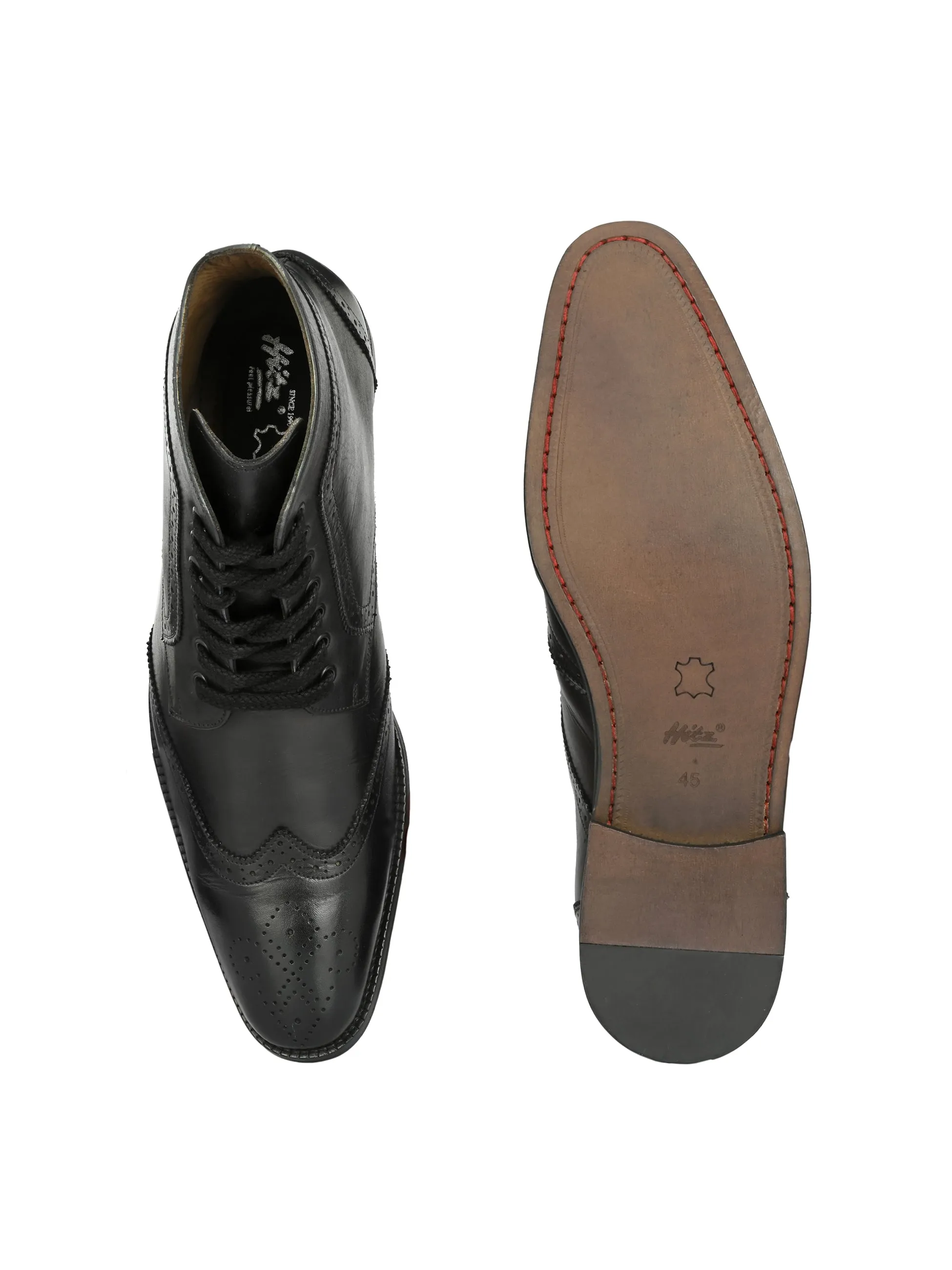 Hitz Herren Schwarze Leder Schnürstiefel
