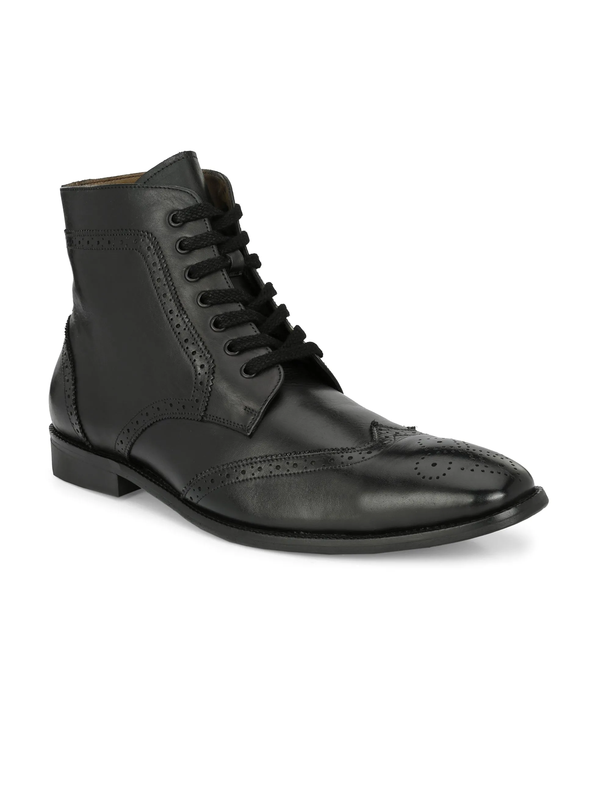 Hitz Herren Schwarze Leder Schnürstiefel
