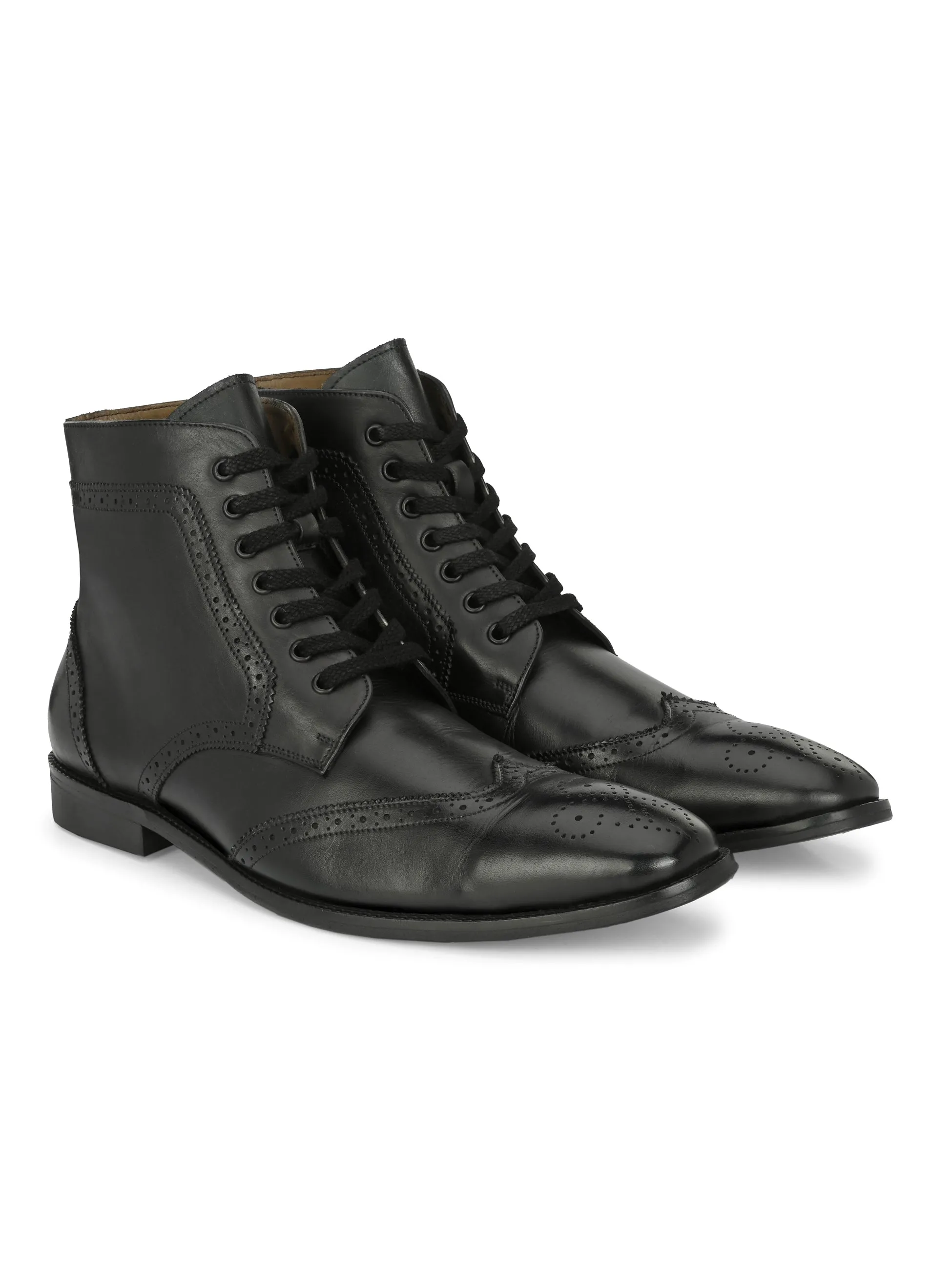 Hitz Herren Schwarze Leder Schnürstiefel