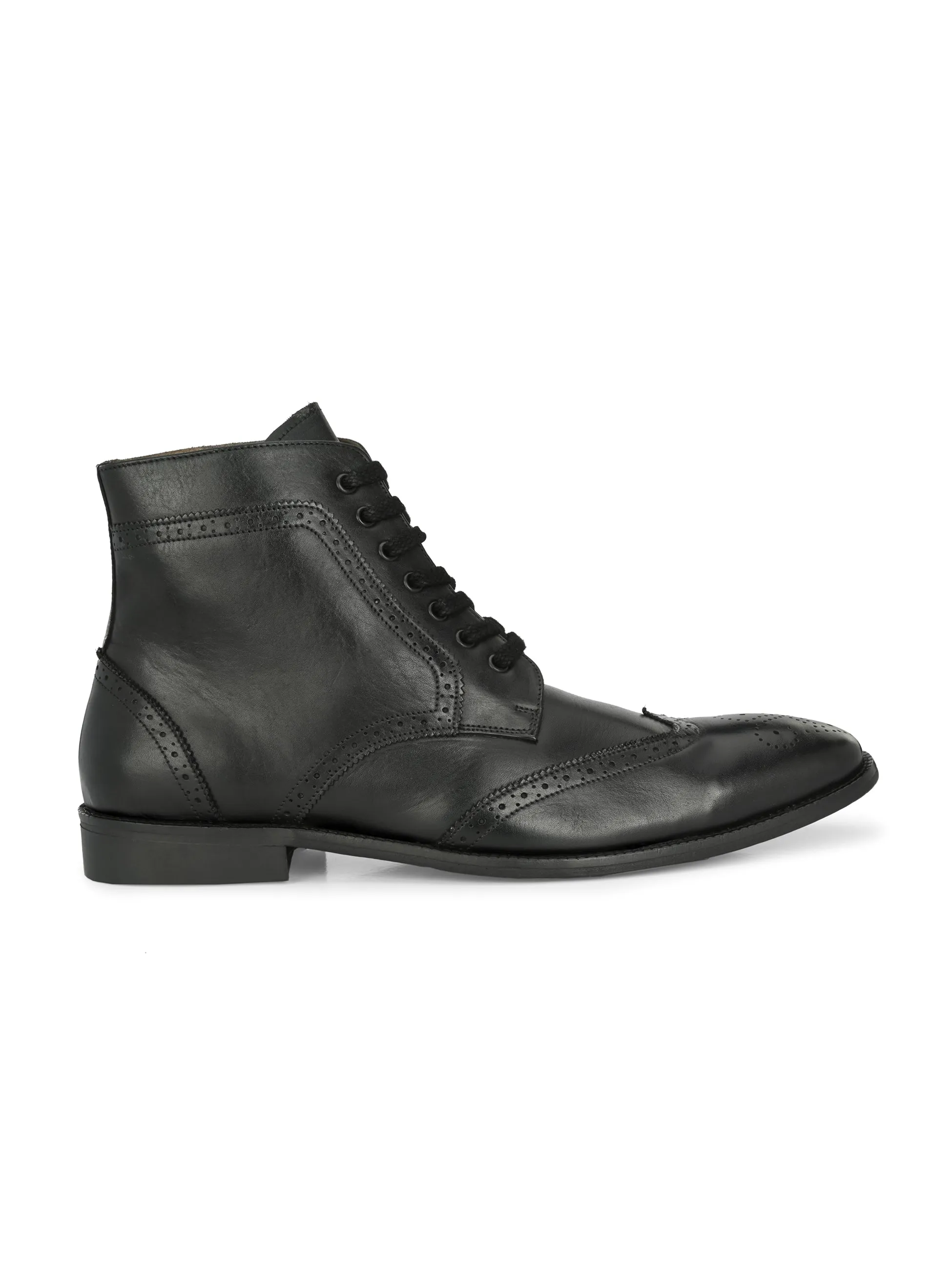 Hitz Herren Schwarze Leder Schnürstiefel