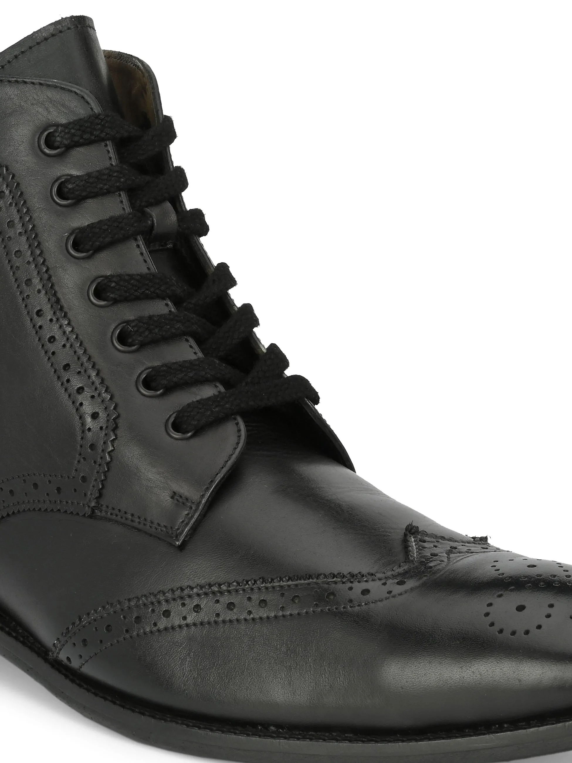 Hitz Herren Schwarze Leder Schnürstiefel