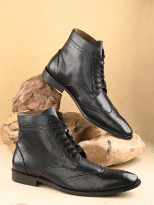 Hitz Herren Schwarze Leder Schnürstiefel