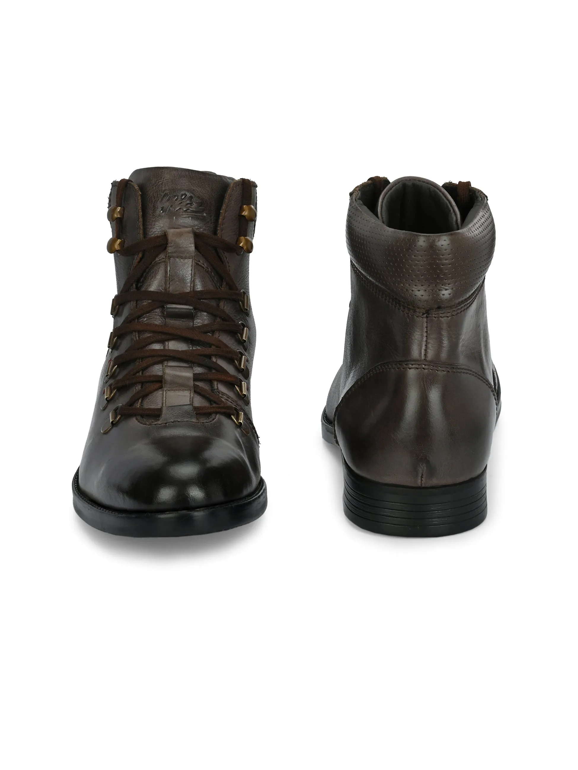 Hitz Herren Braune Leder Schnürstiefel
