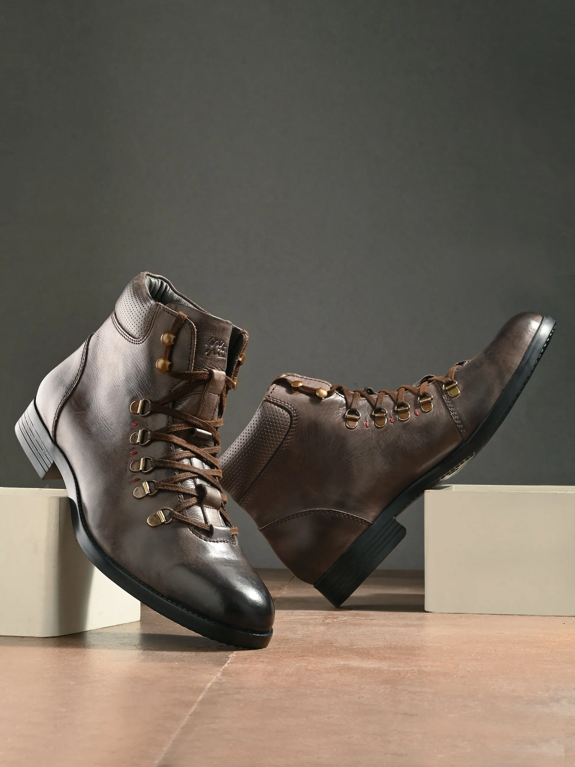 Hitz Herren Braune Leder Schnürstiefel