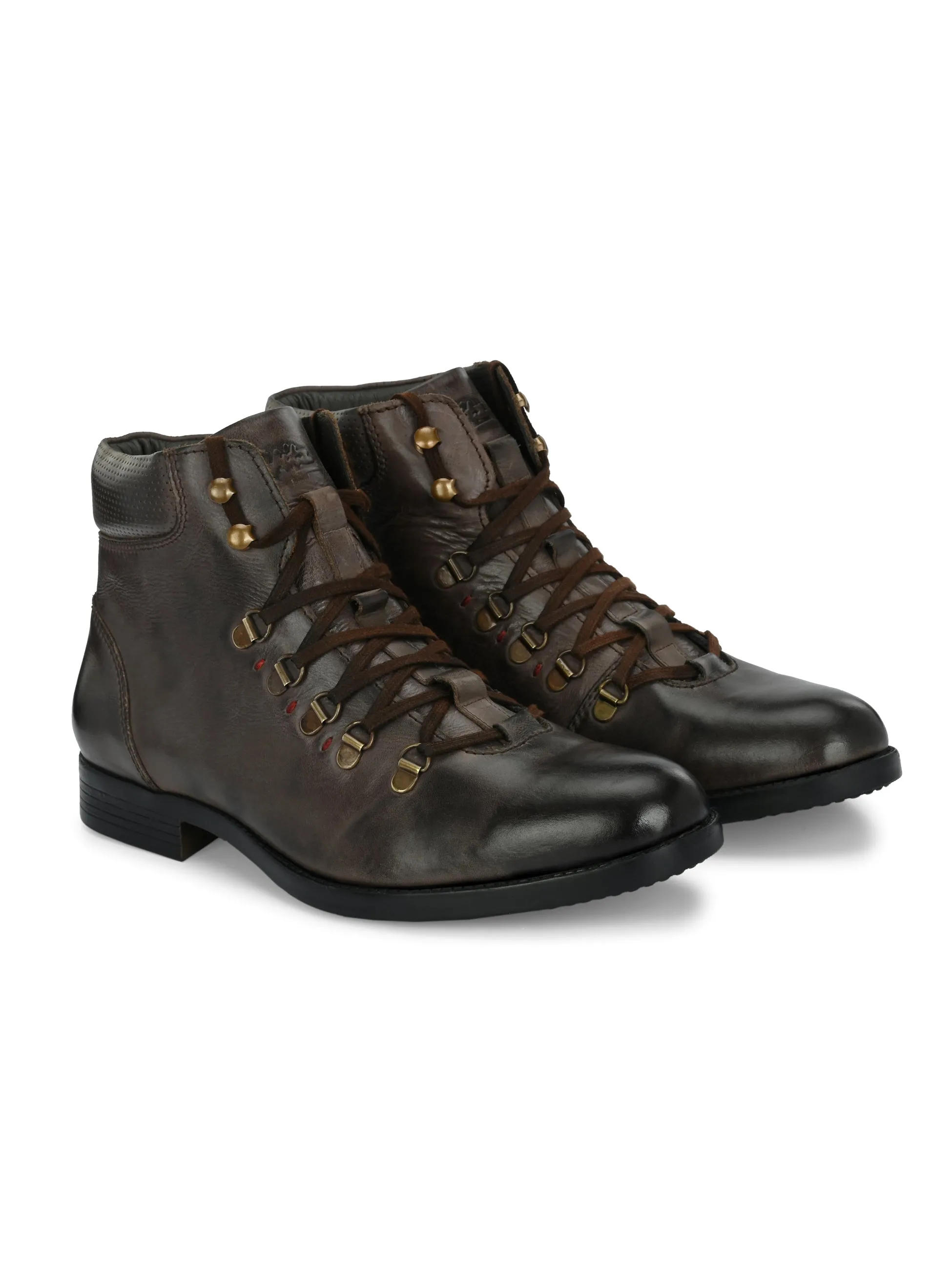 Hitz Herren Braune Leder Schnürstiefel