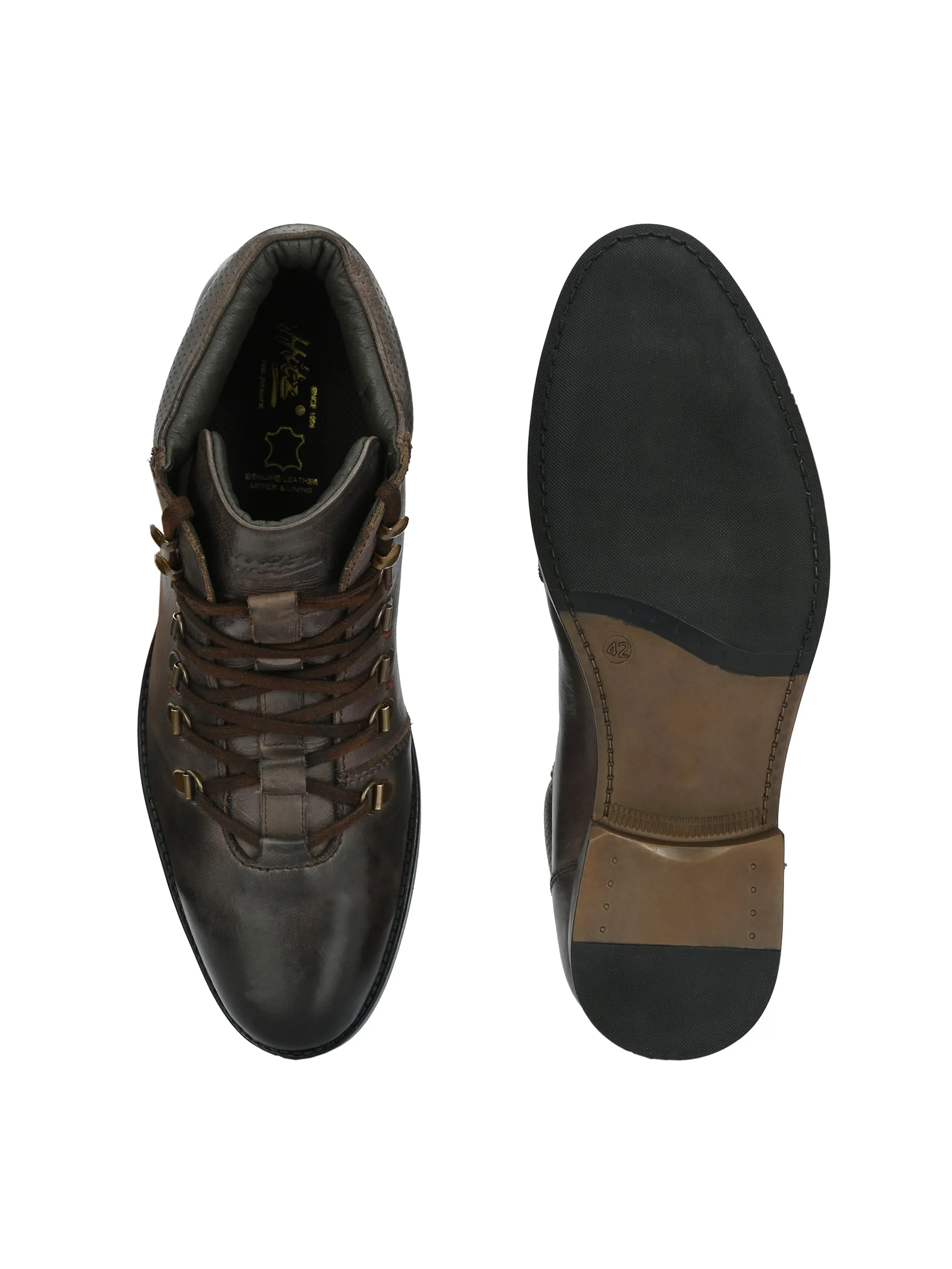 Hitz Herren Braune Leder Schnürstiefel