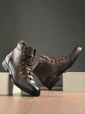 Hitz Herren Braune Leder Schnürstiefel