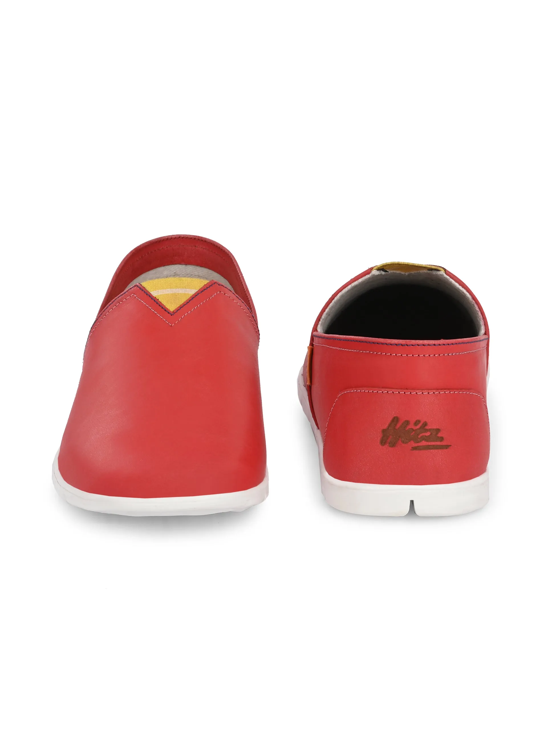 Hitz Herren Rote Leder Slip-On Freizeitschuhe
