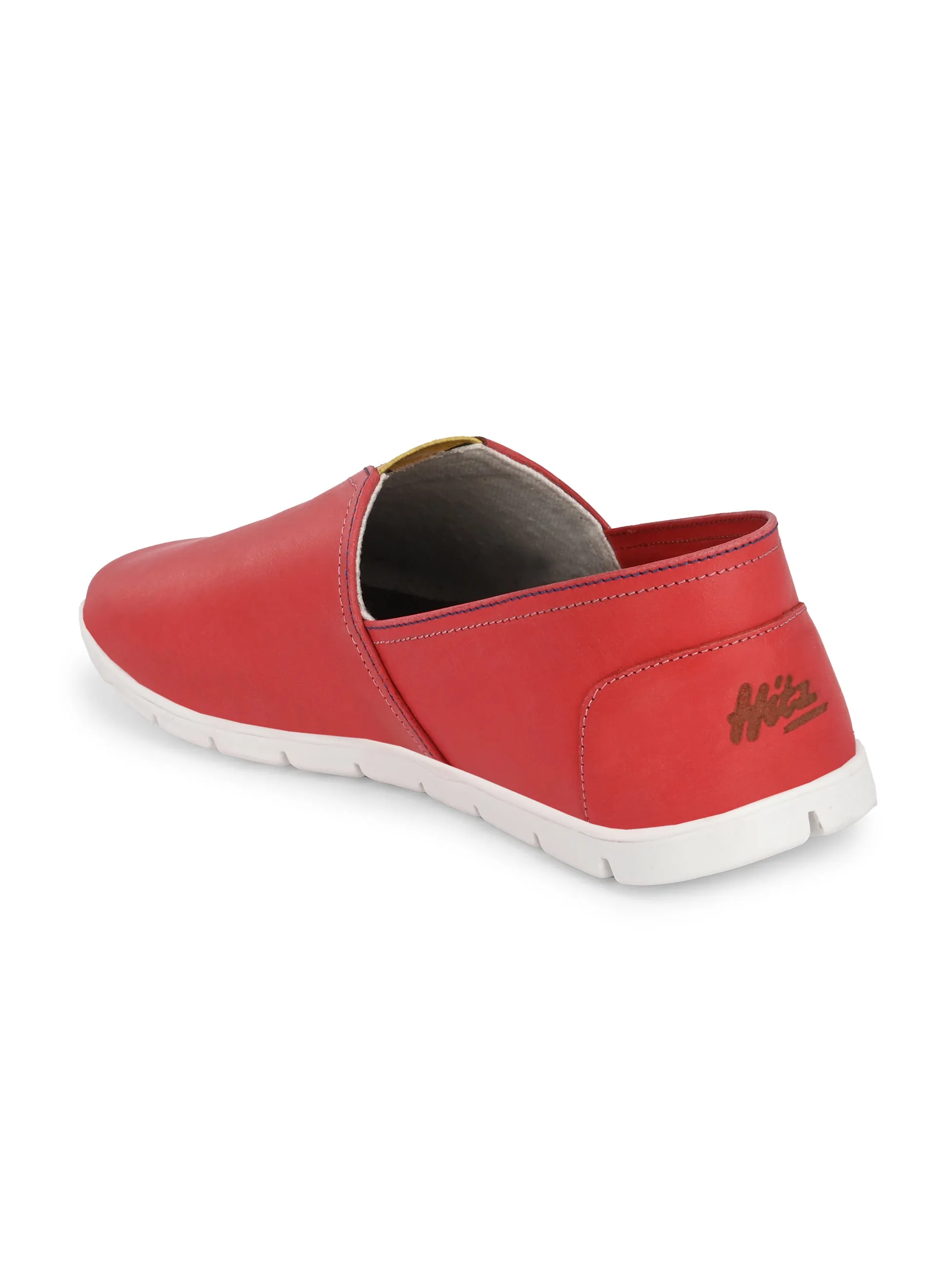 Hitz Herren Rote Leder Slip-On Freizeitschuhe