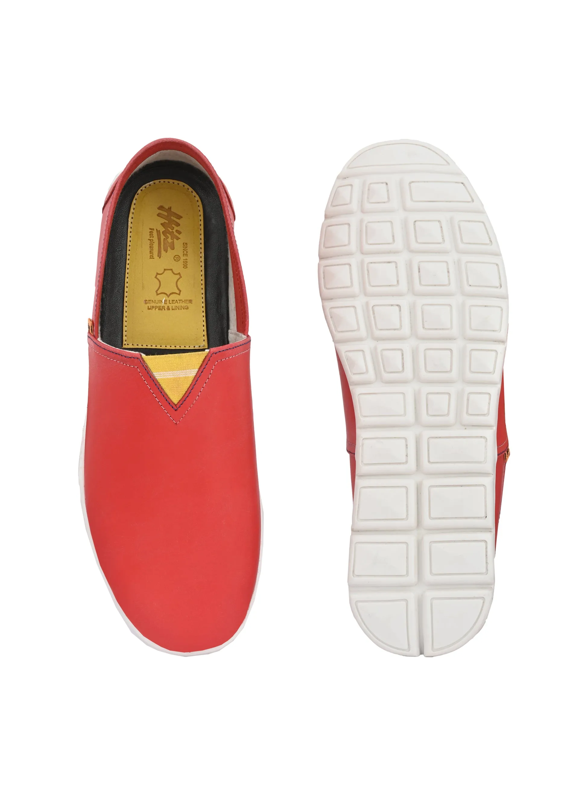 Hitz Herren Rote Leder Slip-On Freizeitschuhe